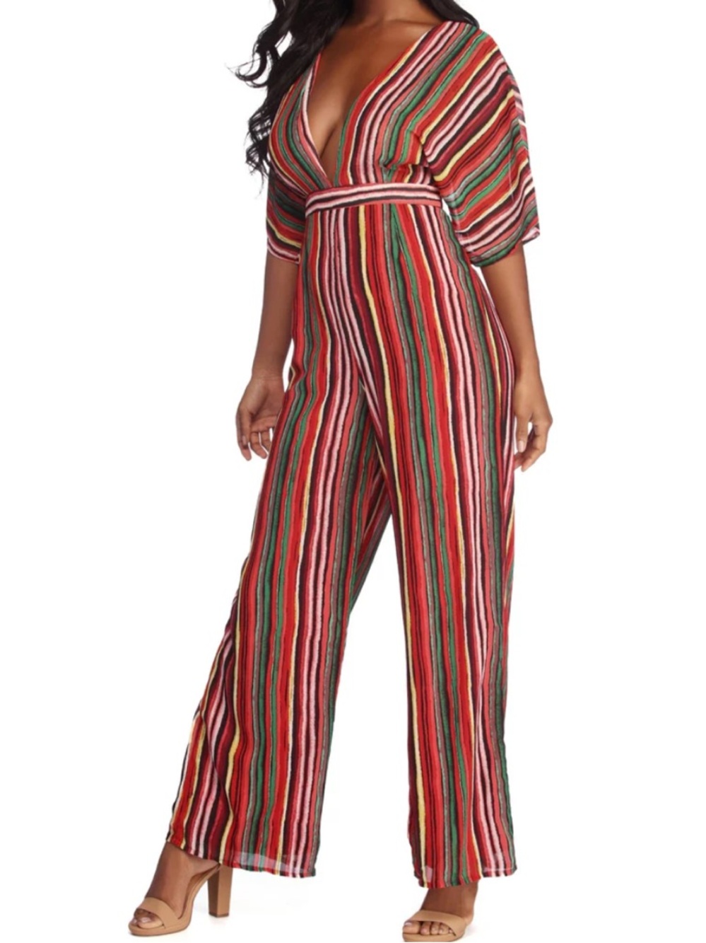 Windsor Diving into Stripes Multicolor Short Sleeved Jumpsuit. Size Small.